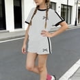 thumbnail image 6 of SGFCWSX Girls 2 Piece Outfits Summer Bow Print Short Sleeve T Shirt Side Stripe Shorts Set for Kids Gray Size 5T, 6 of 6