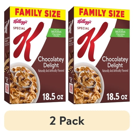 (2 pack) Kellogg's Special K Breakfast Cereal, Family Breakfast, Fiber Cereal, Family Size, Chocolatey Delight, 18.5oz Box (1 Box)