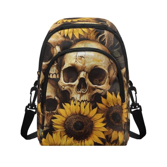 TSOVTHRID Skull Sunflower Print Small Crossbody Wallet Phone Bag Women Mini Crossbody Purse Cell Phone Shoulder Bag Mini Wallet with Shoulder Strap