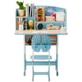 thumbnail image 4 of Kid Table Chair Sets, Kid Desks Chair, Children Study Desk Writing Table Computer Workstation With Large Storage Drawer And Bookshelf, Height Adjustable Kids Bedroom Furniture Blue, 4 of 8