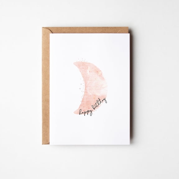 Happy Birthday Moon Card – Beautiful Watercolor Design with Stars – Blank Inside, Envelope Included – Perfect for Any Birthday Celebration