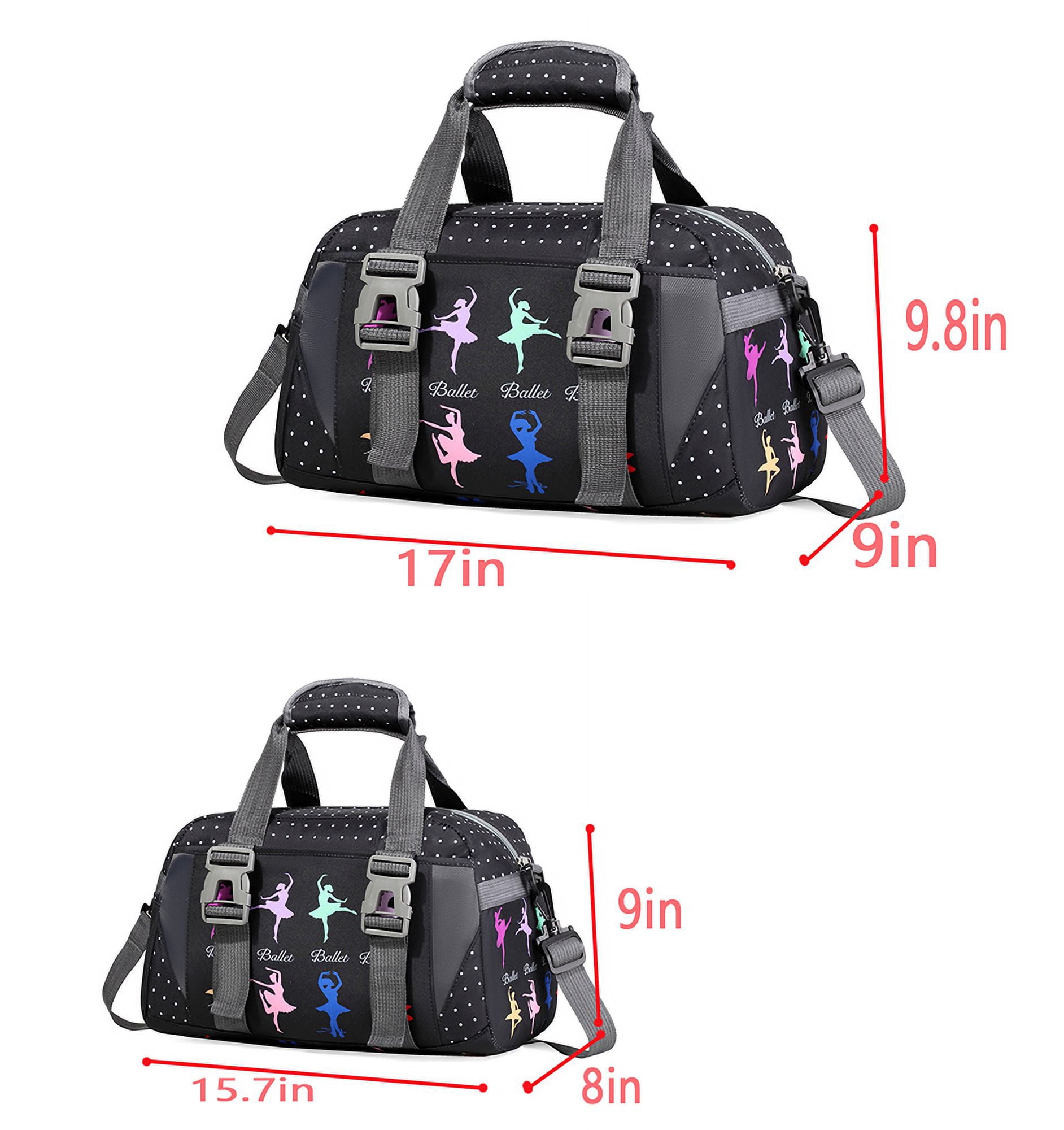 Ballet Sports Duffel Bag with Wet Pocket,Black Gym Bag for Women,Girls,Teens  17x9X9.8in
