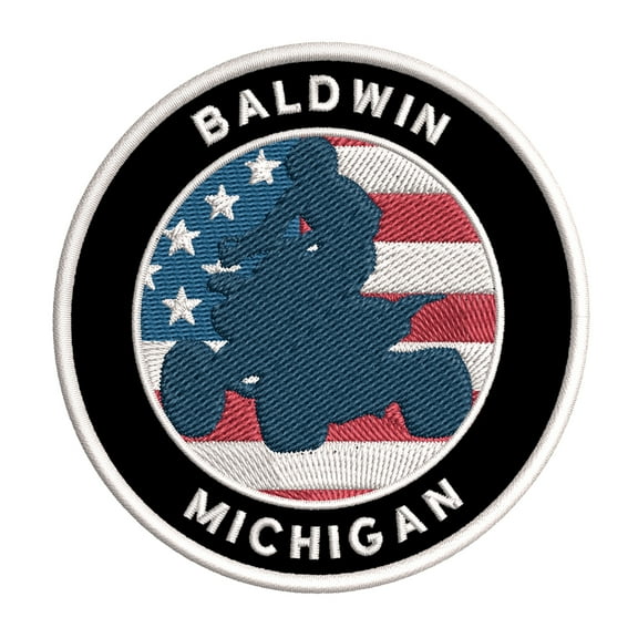 Baldwin, Michigan ATV / OHV American Flag 3.5 Inch Iron Or Sew On Embroidered Fabric Badge Patch Extreme Sports Iconic Series