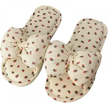 

CoCopeanut Cute Bow Womens Slippers Cotton Flax Slippers Indoor Use