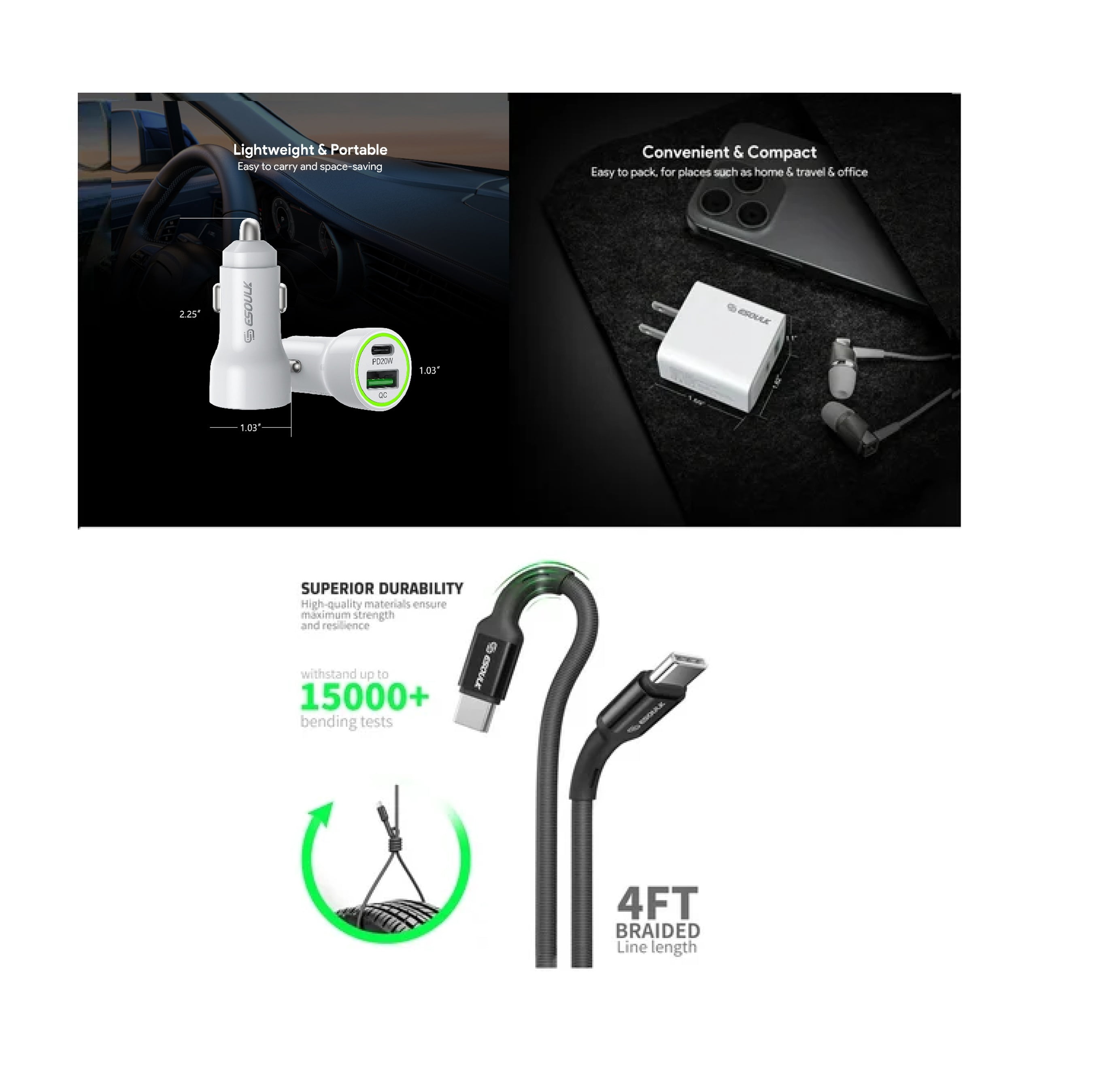 For Nokia G310 5G 20W Car Charger Plus 20W Wall Charger with 2X C to C USB Cable Combo