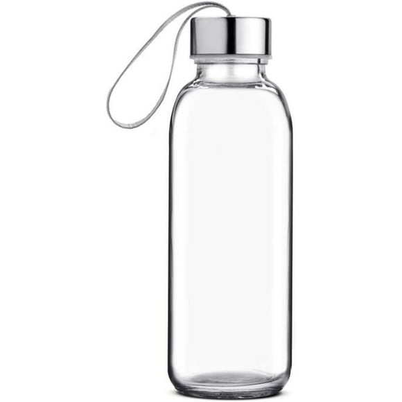 360ML / 12.3oz Glass Water Bottle with Stainless Steel Caps and Carrying Loop Sports Water Bottles Portable Cups