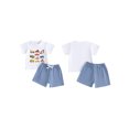 thumbnail image 2 of BemeyourBBs 2Pcs Toddler Baby Boy Summer Outfits Infant Baby Boys Clothes 2T 3T 4T 5T Short Sleeve Excavator Car Truck Print T-Shirt Shorts Set, 2 of 9