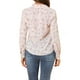 thumbnail image 3 of Camiseta de manga larga con pliegues y cuello en V para mujer Inspire Chic, con estampado floral y bolsillo falso, talla XS, blanca, 3 of 7