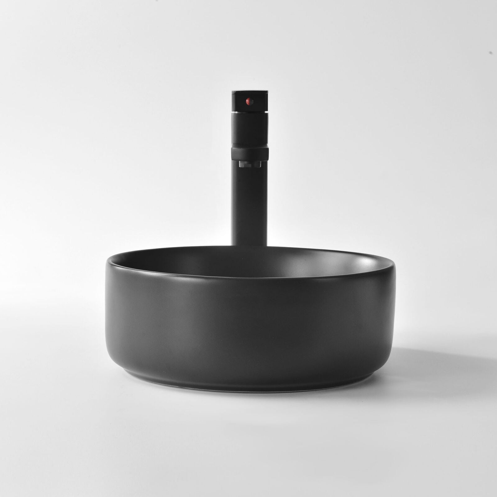12" Matte Black Basin with Pop Up Drain Round Counter Top Vessel Bathroom Sinks