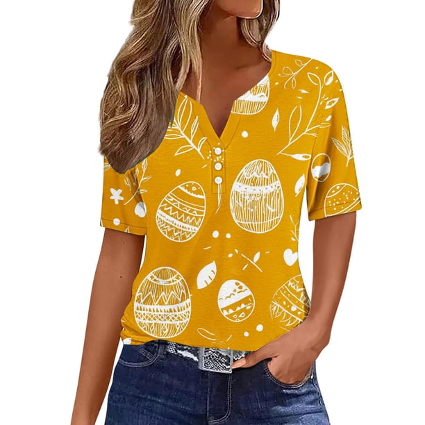 Blusas de Verano de las Mujeres Casual Gradiente Manga Corta V-Cuello Superior, Ligera Imitación de Tela de Estante para la Primavera Y el Verano Diario Y de Fiesta