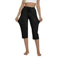 thumbnail image 4 of Quinlirra Capri Pants For Women Casual Solid Elastic Waist Pocket Cropped Pants Casual Stretchy Stylish Pants For Spring Summer Women's Clothing, 4 of 5