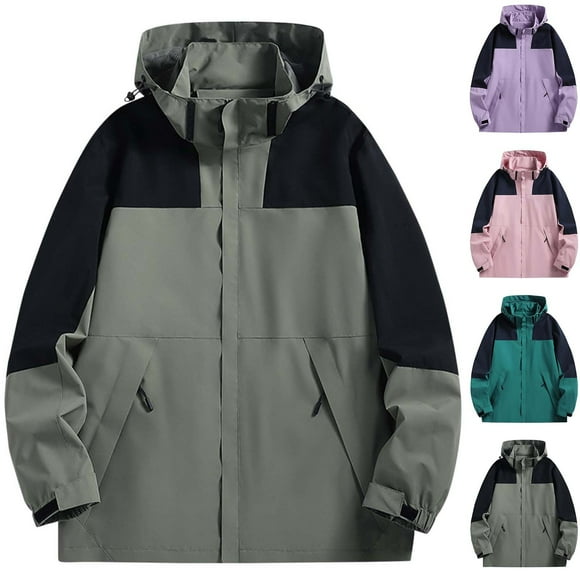 AnuYalue Big and Tall Windproof Jacket Mens Color Block Detachable Hooded Jacket Waterproof Full Zip Coat Outdoor Hiking Outerwear with Pocket
