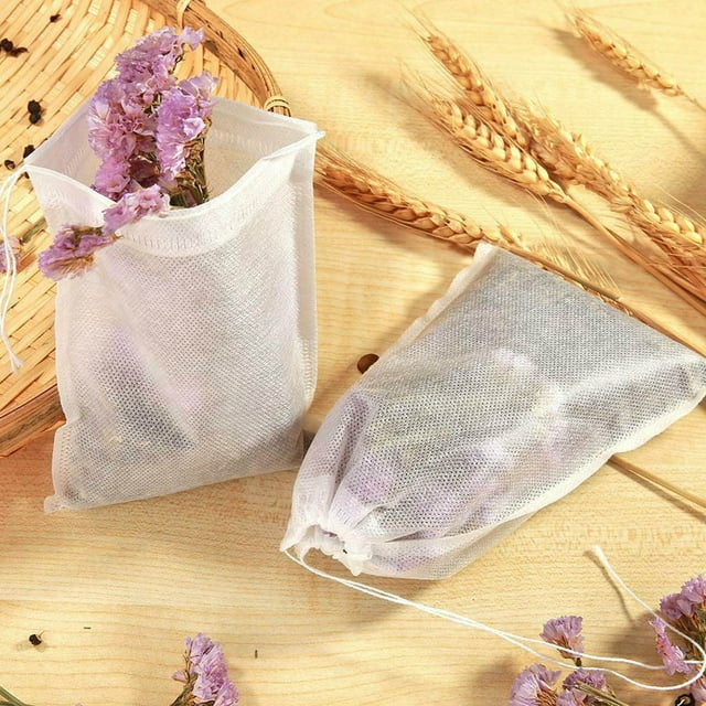 100pcs/set Tea Bag Empty Loose Tea Leaf Pouch Drawstring Fabric Herb Holder DIY Drink Filter Bag, 6x8cm