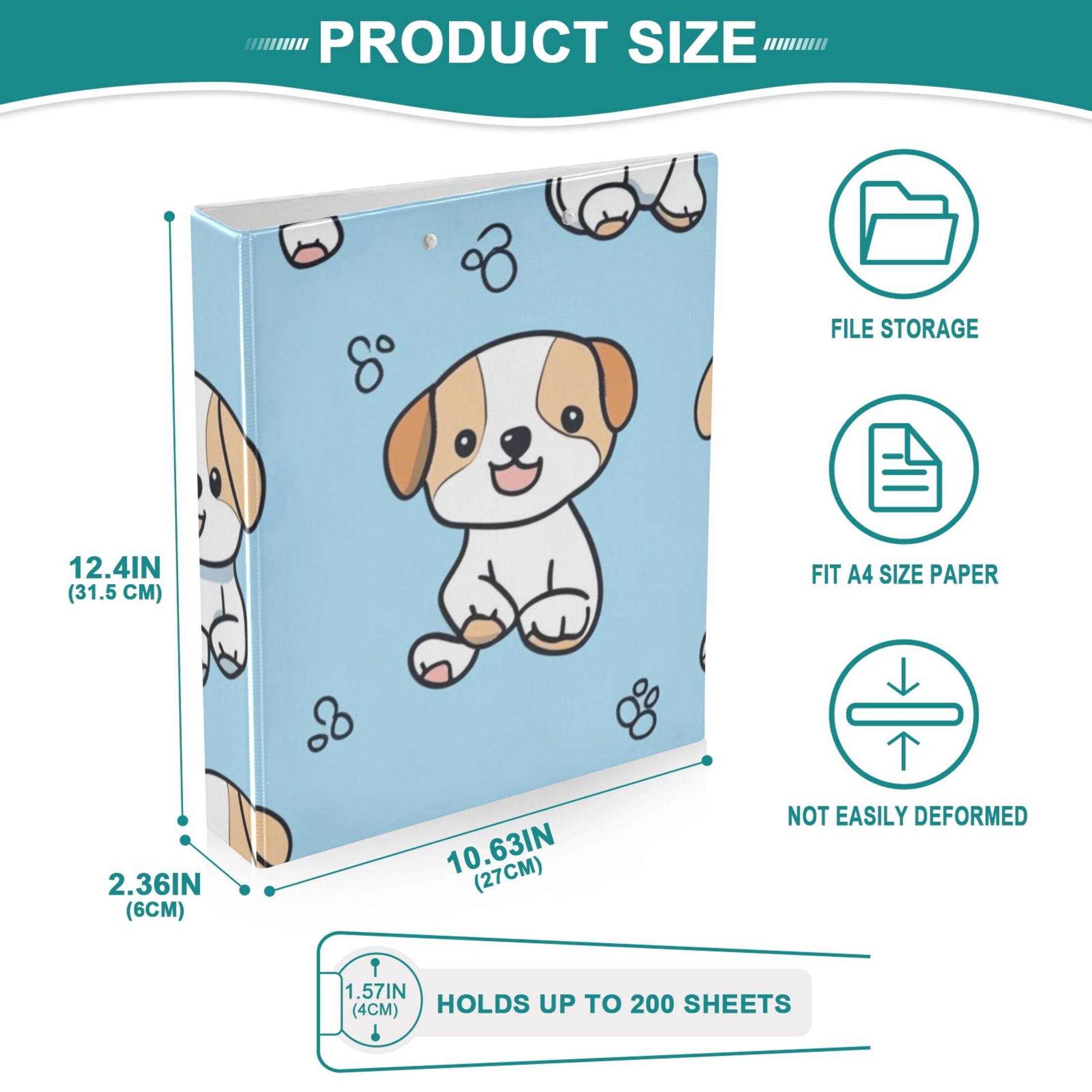Cute Puppy 3 Ring Binders 1.5 inch Hardcover File Folders with Interior Pockets A4 Size Organizer for School Office Hospital