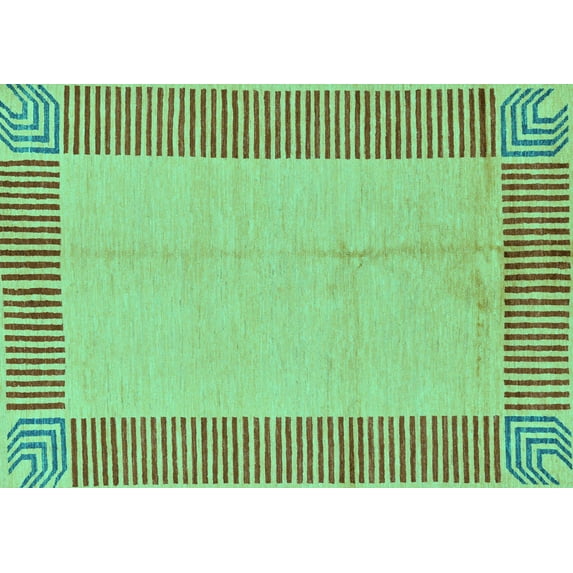 Ahgly Company Machine Washable Indoor Rectangle Abstract Turquoise Blue Modern Area Rugs, 8' x 12'