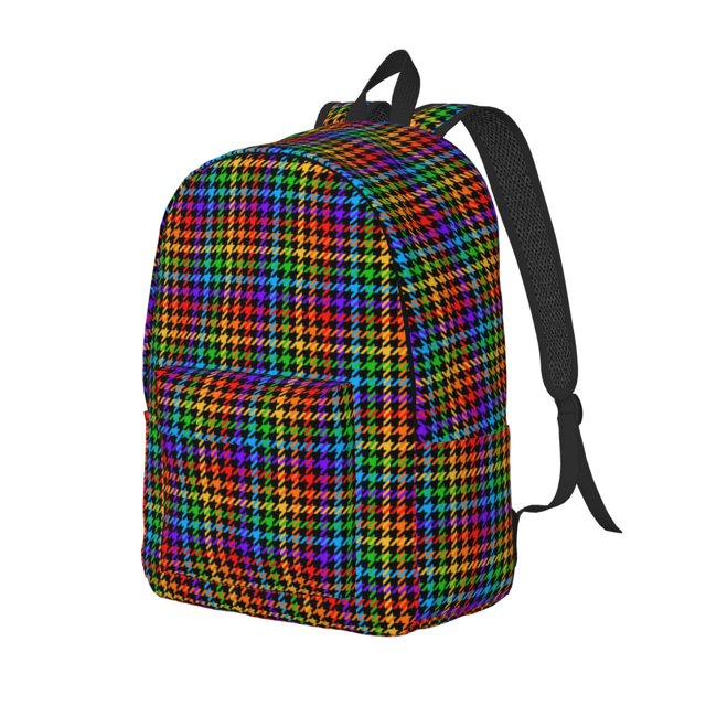 Fotbe Rainbow Houndstooth Mochila de Lona con Estampado, Mochila Duradera, Mochila Versátil de Alta Calidad, Mochila Compacta Vintage-Medium