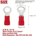 thumbnail image 2 of 100Pcs 22-16 Gauge #10 Stud Red Ring Terminals Connectors Crimp Tin Copper Core, 2 of 6