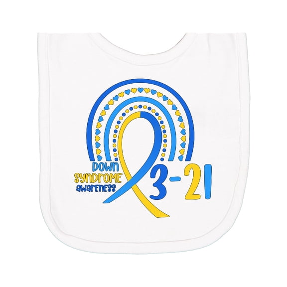 Inktastic 3-21 World Down Syndrome Day Blue and Yellow Rainbow Ribbon Newborn Bib