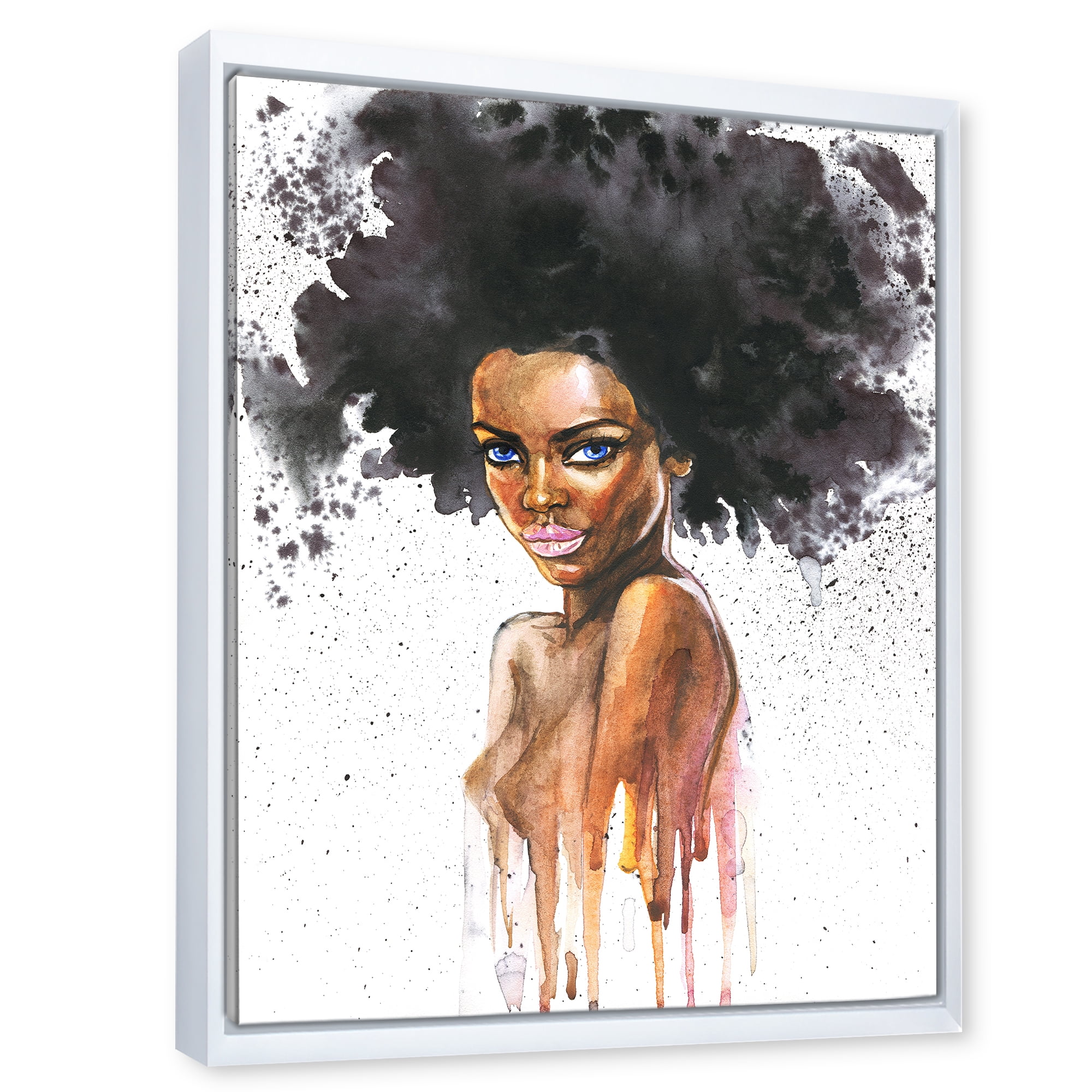 Designart 'Portrait of Afro American Woman VII' Modern Framed Canvas Wall Art Print