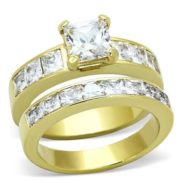 Bague en Acier Inoxydable IP Gold pour Femmes avec AAA Grade CZ en Transparent - Taille 8
