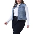 thumbnail image 4 of Chaleco de mezclilla sin mangas con cremallera y botones para mujer Agnes Orinda, talla grande 2X, color gris azul, 4 of 6