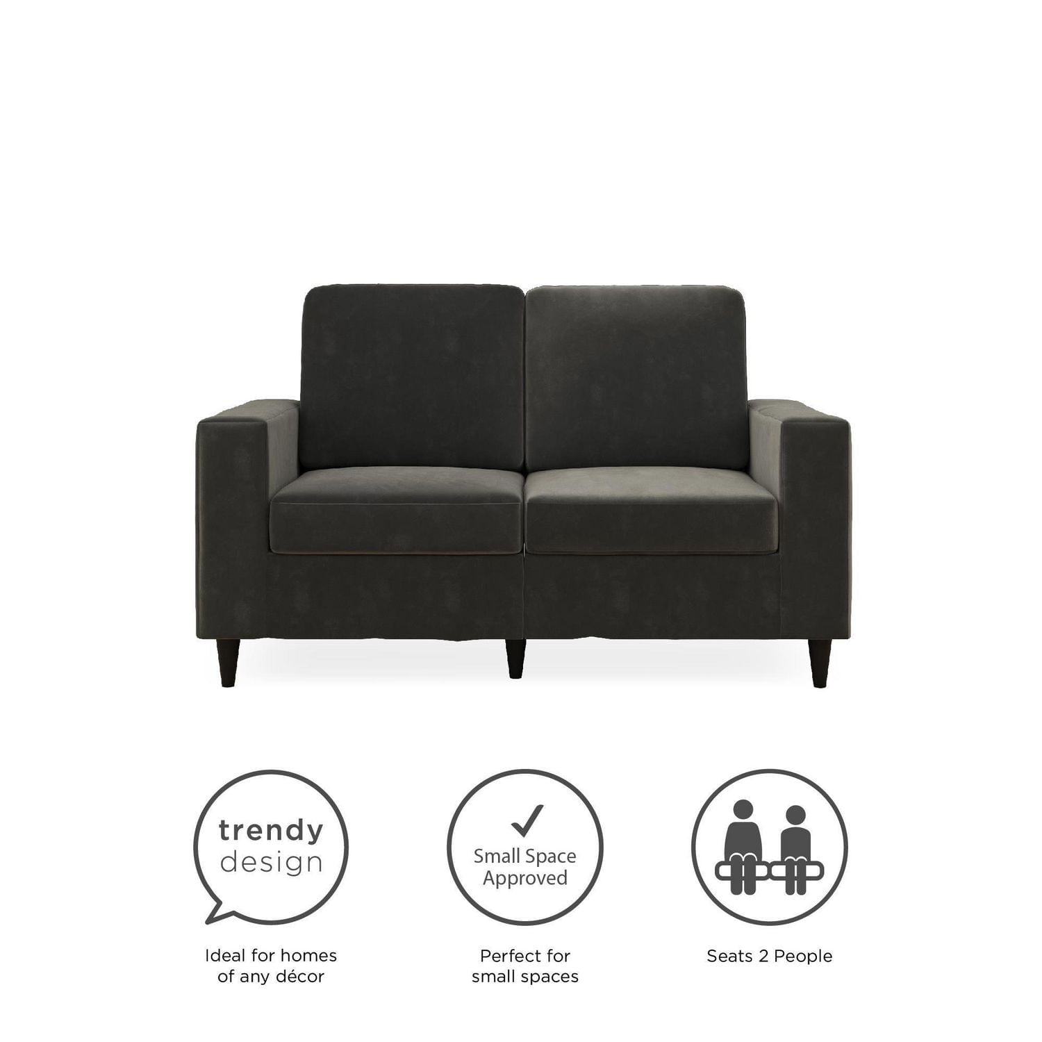 Hometrends Cody Gray Velvet Love Seat Sofa, 2 Seater