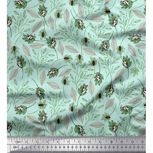 Soimoi Tissu de Popeline de Coton Feuilles et Tissu de Décor d'Insectes Imprimé Yard 56 Pouces de Large