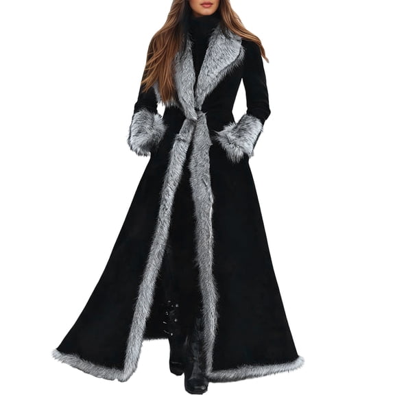 Christmas Cardigan for Women Winter Long Retro Coat With Suede Trim Soft Lined Outerwear For Cold Weather Elegant Ethnic Style Maxi Overcoat