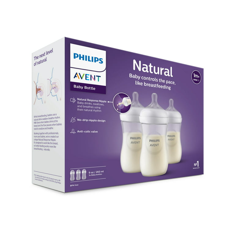 Philips AVENT Natural Baby Bottle, SCF010/37, Clear, 4 Ounce (Pack of 3)