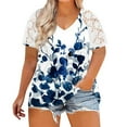 thumbnail image 1 of Hauts d'Été Grande Taille pour Femmes Hauts en Dentelle Tendance pour Femmes Blouses d'Été à Imprimé Patchwork pour Femmes Amples Grande Taille Col en V Manches Courtes T-Shirts Col en V Femmes en Liquidation, 1 of 5