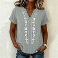 thumbnail image 7 of cocolona Womens Summer Linen V Neck Tops Short Sleeve Embroidery Shirts Trendy Casual Loose Blouses, 7 of 7
