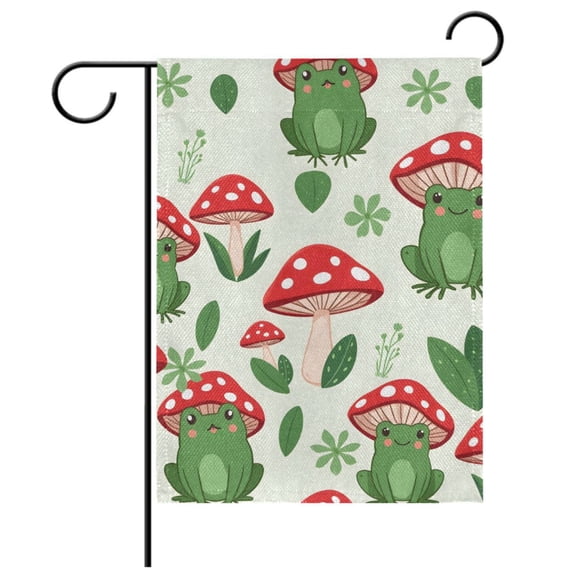 Ryvnso Frog with Mushroom Pattern Garden Flag 12x18 Inch Double Sided Seasonal Yard Decoration
