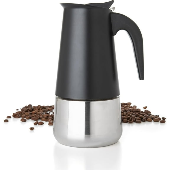 Black 6 Cup Greca Stovetop Espresso Pot 300ml/10oz, Moka with Coffee Percolator Design, Stainless Steel Stove Top Maker for Camping or Home Use,Italian