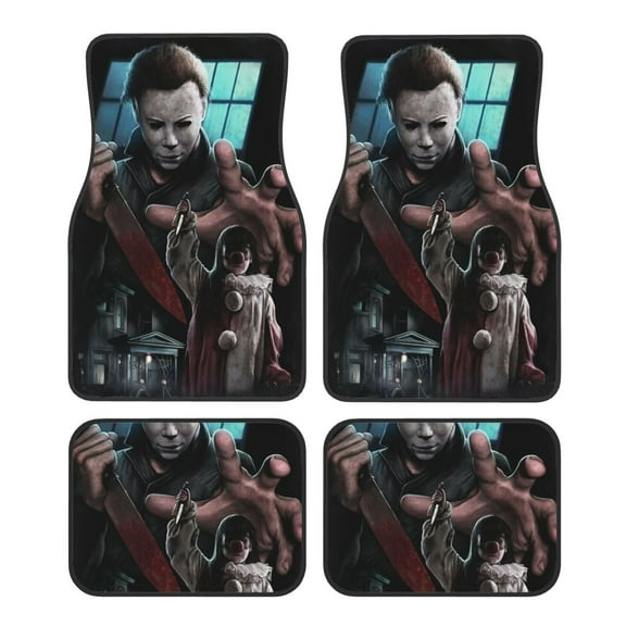 Michael Myers Car Floor Mats Set of 4, Anti-Skid Universal Automotive Carpet Front Rear Floor Foot Pads Interior Accessories Decorative for Vehicle Car Truck SUV Van