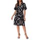 thumbnail image 2 of Vestidos de verano para mujer INSPIRE CHIC, de manga corta, con escote en V, cintura alta, con abertura, estampado, plisado, hasta la rodilla, talla XL, negro y blanco, 2 of 6