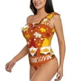 thumbnail image 2 of Easygdp Happy Thanksgiving Three Gnomes Women's One Shoulder Ruffle Monokini Bathing Suits with Removable Chest Pad, Quick Drying - X-Large, 2 of 8