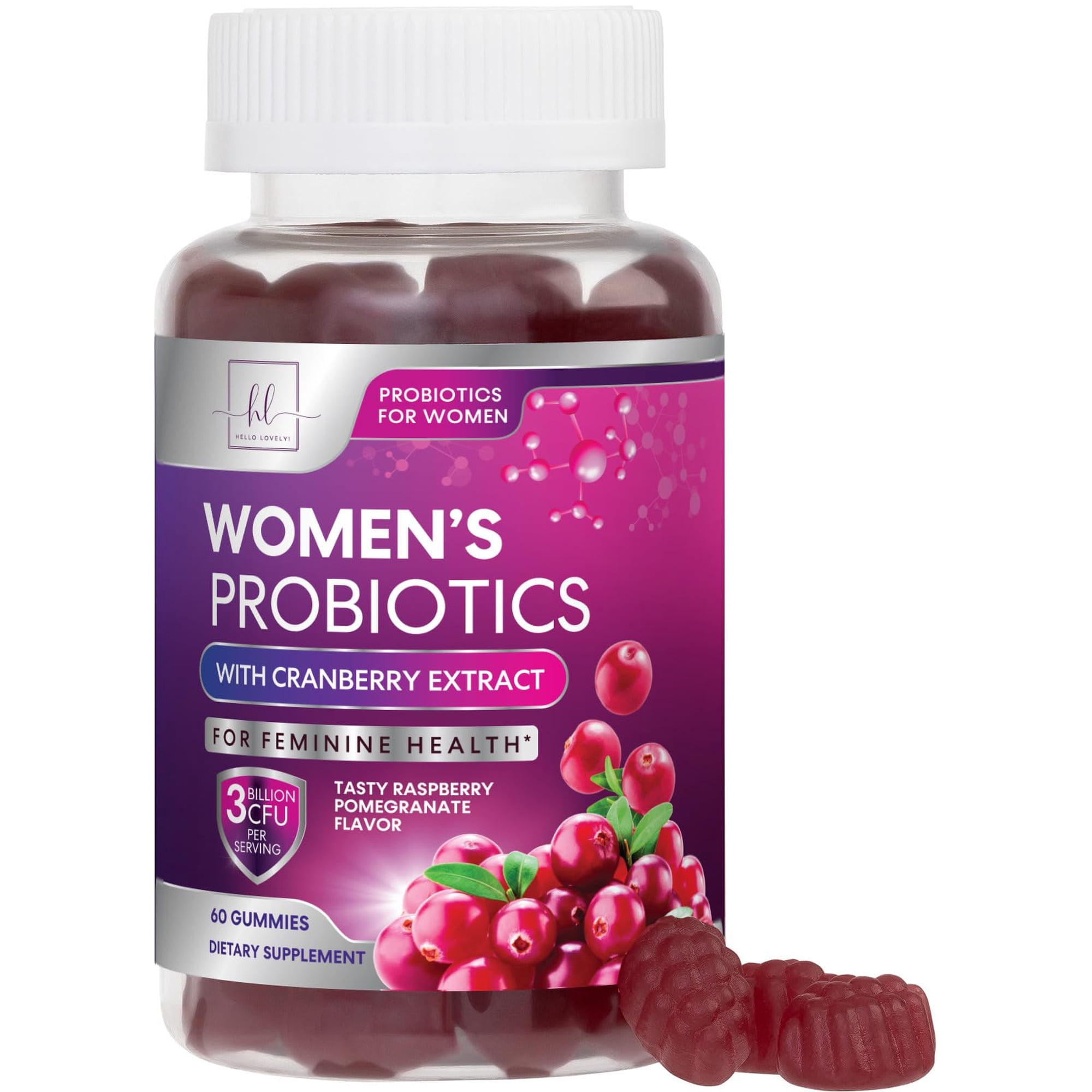 Probiotics for Women Gummies with Cranberry - 6 Premium Strains for PH Balance - Women Probiotics for Digestive Health, Vaginal & Immune Support, Women's Probiotic Feminine Health Gummy - 60 Gummies