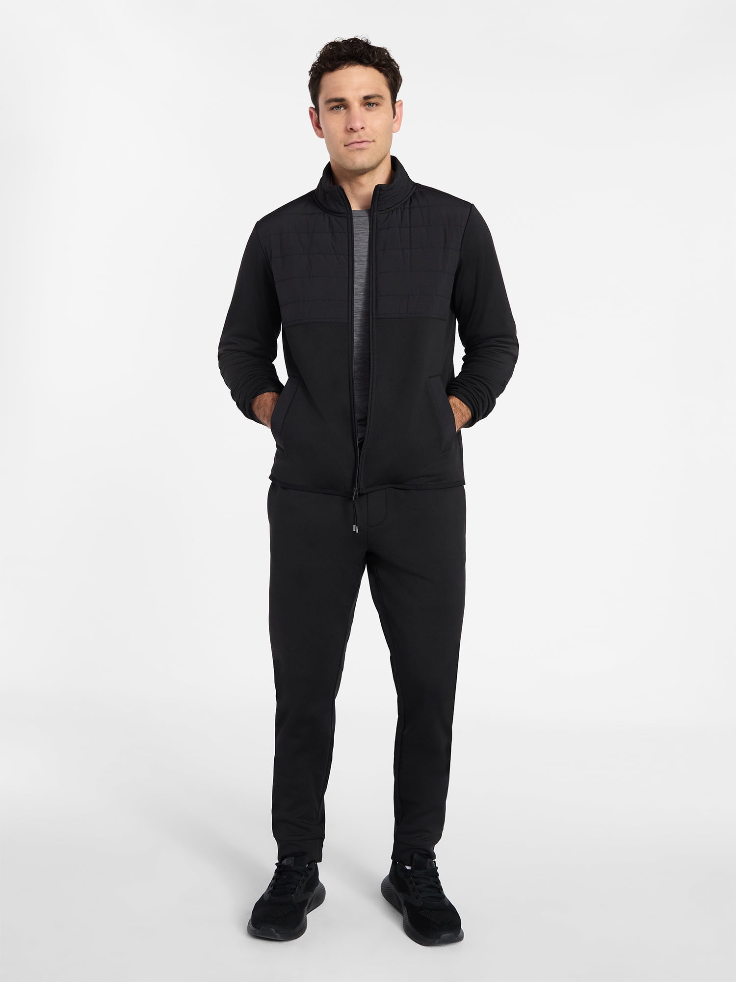 Athletic Works Men's and Big Men's Full Zip Mock Neck Hybrid Jacket, Size S-3XL