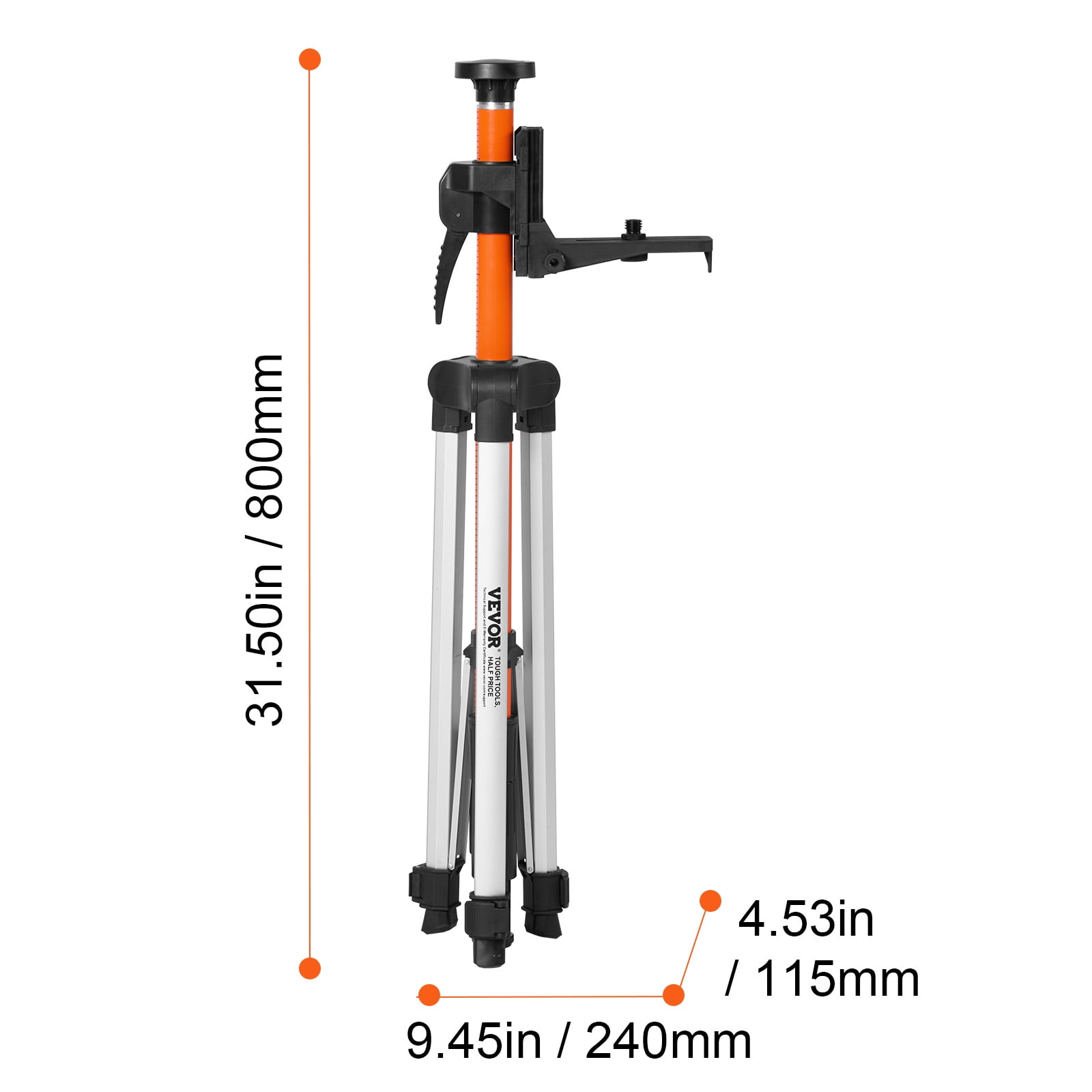VEVOR Laser Level Tripod, 1/4"-20 & 5/8"-11 Thread Mount, 40.94-133.85 inch Height Adjustment with Level Bubble & Heavy-duty Stand, Extendable Pole Lightweight Aluminum Tripod for Laser Scanner