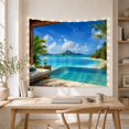 thumbnail image 5 of Ocean Waves Tropical with Viewed Covered Terrace Thatched, Mystical Fantasy for Space Lovers, Galaxy Room Decor, Housewarming Gift, Tapestry Wall Hanging for Bedroom and Dorm, 5 of 7