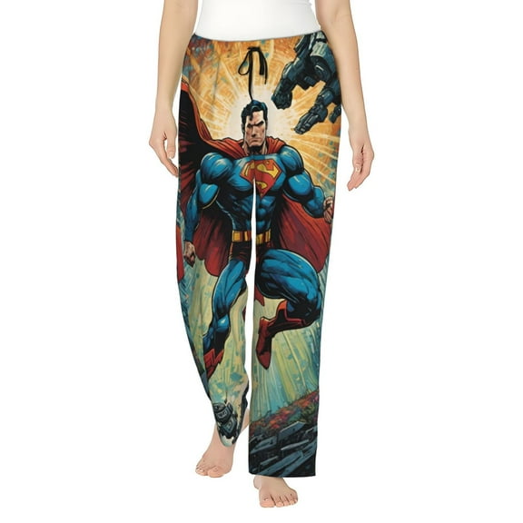 Superman Women's Pajama Pants Ultra Soft Comfy Sleep Lounge Pants Cartoon Print Lightweight Casual Bottoms Loungewear