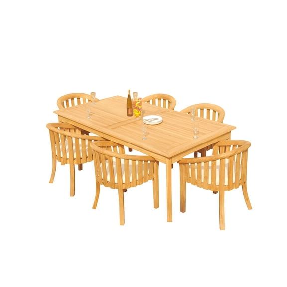 Grade-A Teak Dining Set: 6 Seater 7 Pc: 60" Rectangle Table And 6 Lenong Arm Chairs Outdoor Patio WholesaleTeak #51LN1307