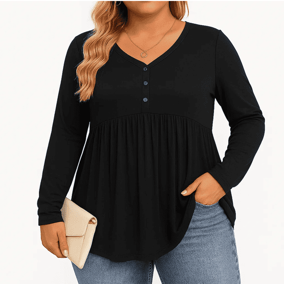 SOMER Woman Blouses Plus Size Tops V Neck Shirts Tunic Casual Long Sleeve Swing Flowy Blouses
