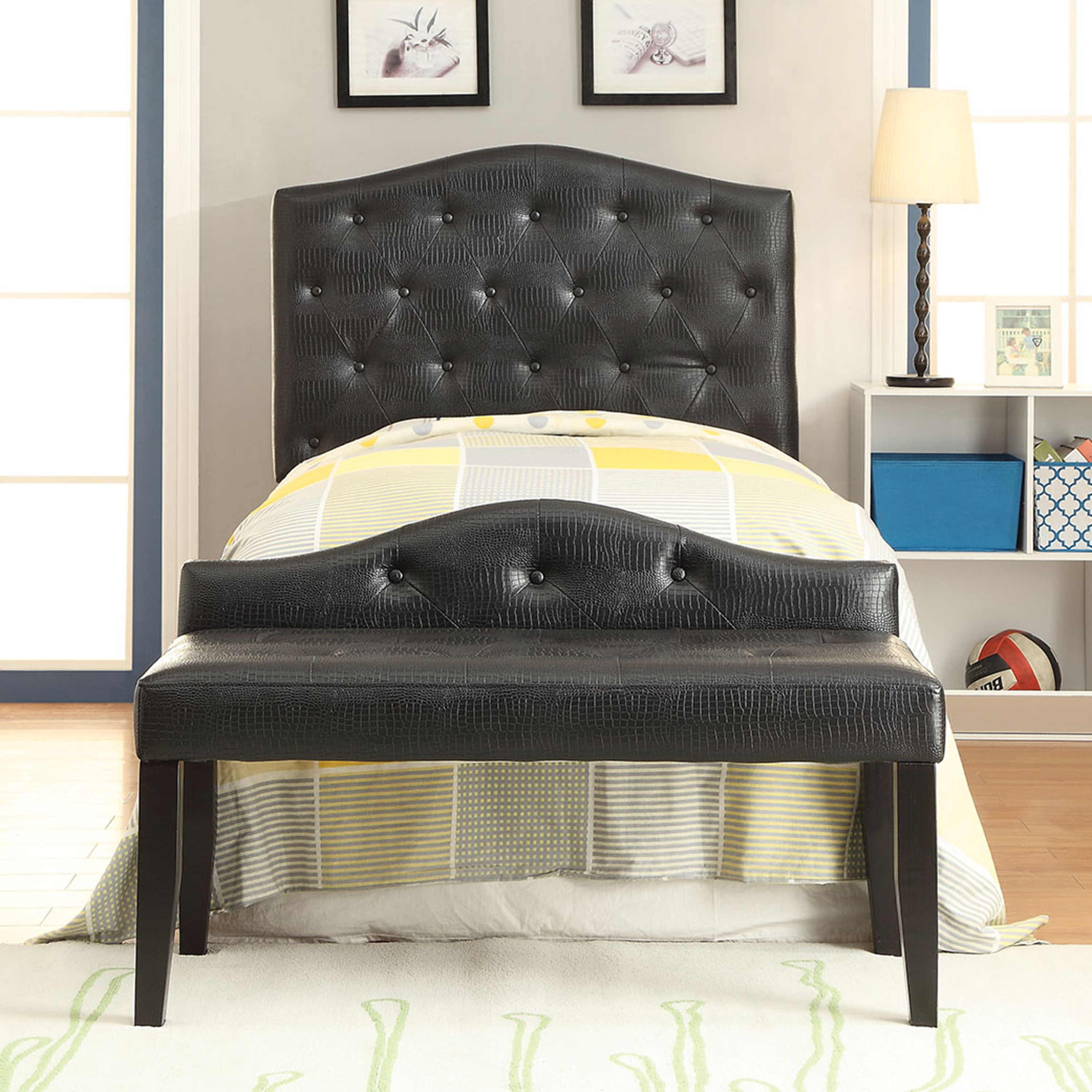 Furniture of America Hennley Crocodile Faux Leather Headboard, Twin, Black