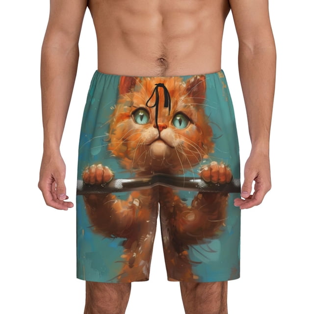 Fotbe Strong Kitten Lifting Weights Pantalones Cortos de Pijama para Hombre, Ropa de Dormir, Pantalones de Pijama Cortos para Hombre-Small
