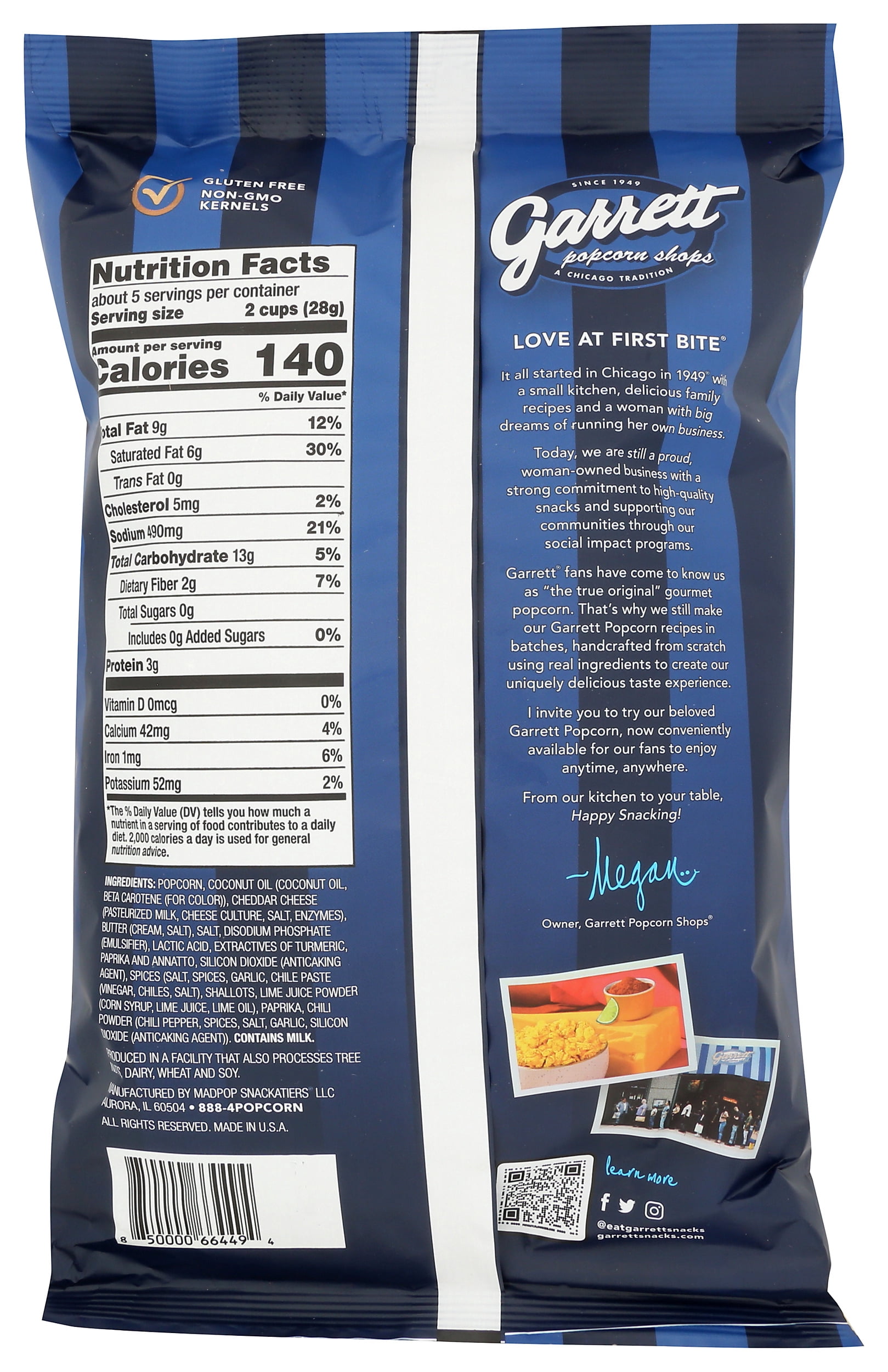 Pack of 9, Garrett Brands Spicy Cheese Corn Popcorn, 5 oz