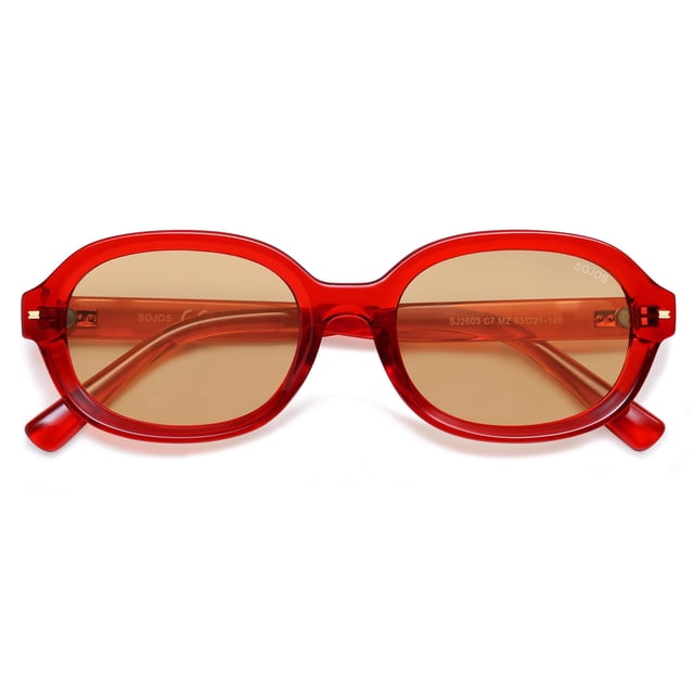 Gafas de Sol SOJOS Retro Ovaladas Redondas Polarizadas SJ2603 Rojo/Marrón Claro