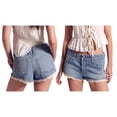 thumbnail image 2 of Womens Low Waisted Jean Shorts Lace-Paneled Denim Shorts Stretchy Summer Short Pants Blue S, 2 of 6