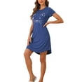 thumbnail image 4 of INSPIRAR CHIC Camisones de Mujer Camisetas de Noche con Impresión de Gatos Vestido de Sueño de Manga Corta Nochegowns S Azul Marino, 4 of 6