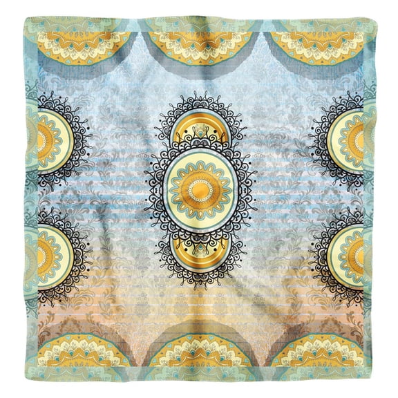 Phagun Brown Floral Mandala Pure Silk Printed Head Bandanas Summer Neck Wrap Square&nbsp;Scarf